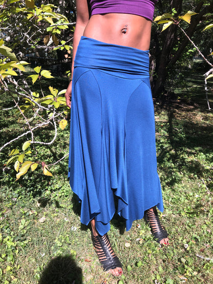 Isadora High Waist, Multi Paneled Fairy, Boho Skirt, Soft Stretch Blue Modal, Dancewear, Performance, Tattered Pagan Ceremonial, Priestess