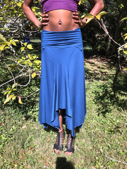 Isadora High Waist, Multi Paneled Fairy, Boho Skirt, Soft Stretch Blue Modal, Dancewear, Performance, Tattered Pagan Ceremonial, Priestess