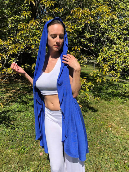 Tantra Halter Cardigan Festival Top,  Soft, Fluid, Draping, Cobalt Blue Tencel Fine Knit Fabric, Beach Cover-Up, Dancewear, Cape