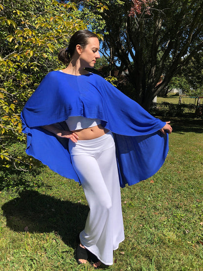 Tantra Halter Cardigan Festival Top,  Soft, Fluid, Draping, Cobalt Blue Tencel Fine Knit Fabric, Beach Cover-Up, Dancewear, Cape