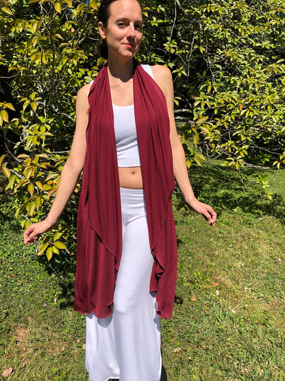 Tantra Halter Cardigan Festival Top/Skirt,  Soft, Fluid, Lightweight, Draping, Burgundy Tencel Fine Knit, Beach Cover-Up, Dancewear, Cape