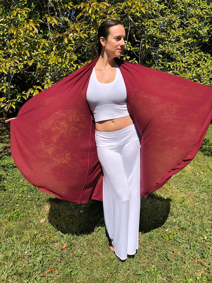 Tantra Halter Cardigan Festival Top/Skirt,  Soft, Fluid, Lightweight, Draping, Burgundy Tencel Fine Knit, Beach Cover-Up, Dancewear, Cape
