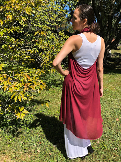 Tantra Halter Cardigan Festival Top/Skirt,  Soft, Fluid, Lightweight, Draping, Burgundy Tencel Fine Knit, Beach Cover-Up, Dancewear, Cape