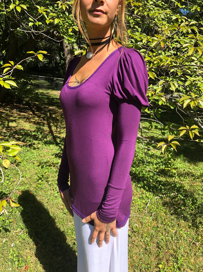 Bridgerton Regency Top, Jane Austen Style, Long Puffed Sleeves, Open Neckline, Relaxed or Close Fit, Soft Stretch Modal, Elven, Other Colors