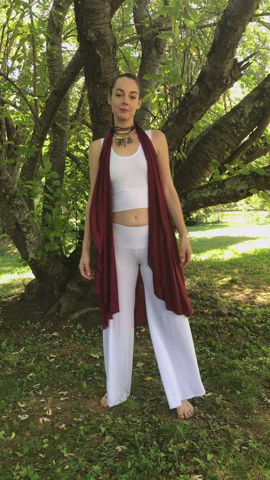Tantra Halter Cardigan Festival Top/Skirt,  Soft, Fluid, Lightweight, Draping, Burgundy Tencel Fine Knit, Beach Cover-Up, Dancewear, Cape