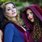 accentuates clothing slip dress and red and blue hooded jackets on women models