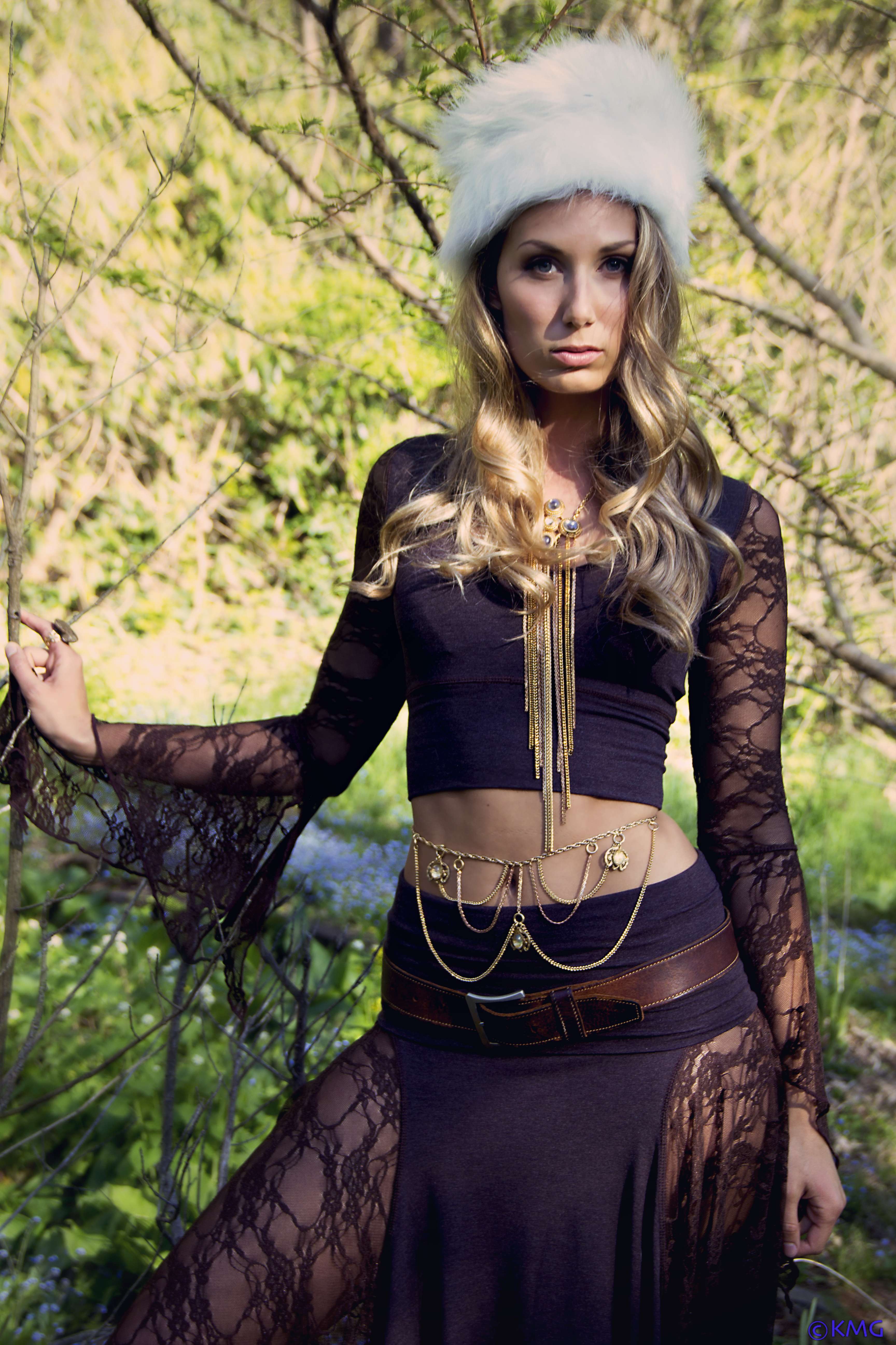 woman in steampunk brown lace outfit by Accentuates Clothing