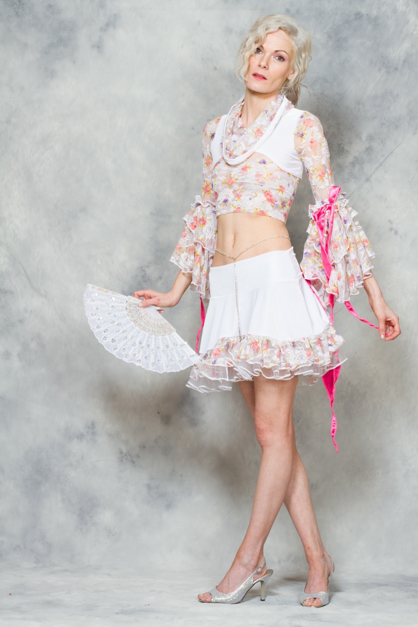Women's white and pink velvet lace Marie Antoinette inspired costume by Accentuates Clothing