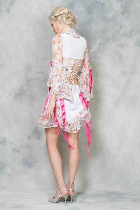 Women's white and pink velvet lace Marie Antoinette inspired costume by Accentuates Clothing