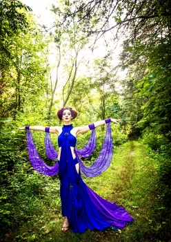 woman in blue dragonfly costume with purple wings by Accentuates Clothing