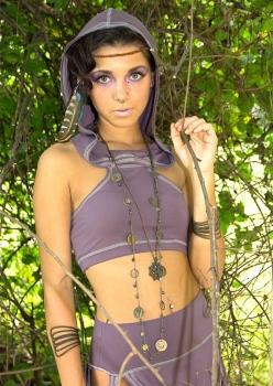 woman in hoodie crop top elven fae costume by Accentuates Clothing